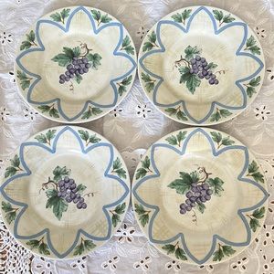 Pfaltzgraff Purple Blue Green Merlot Grape Vine Salad 8” Plates Set=4
